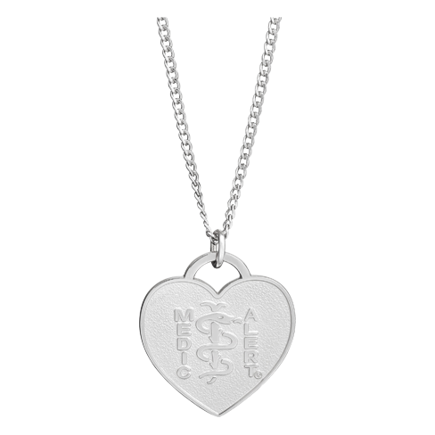 Classic Heart Charm Medical ID Necklace Sterling Silver